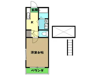 クレセントハウスⅡ(1K/2階)の間取り写真