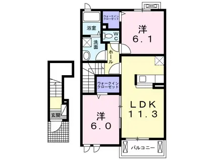 ゼファーB(2LDK/2階)の間取り写真