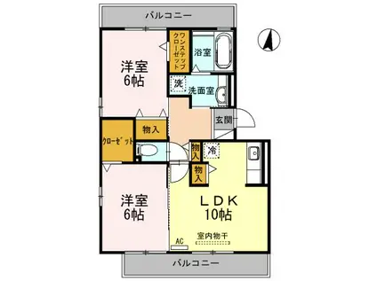 カーサ デュエット A棟(2LDK/2階)の間取り写真