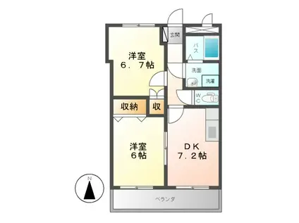 チェリーブロッサム・ガーデン(2DK/2階)の間取り写真