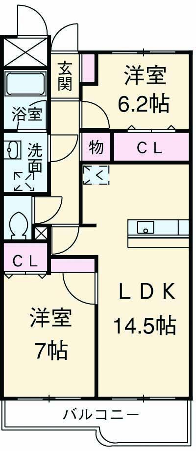 パルティール(2LDK/2階)の間取り写真