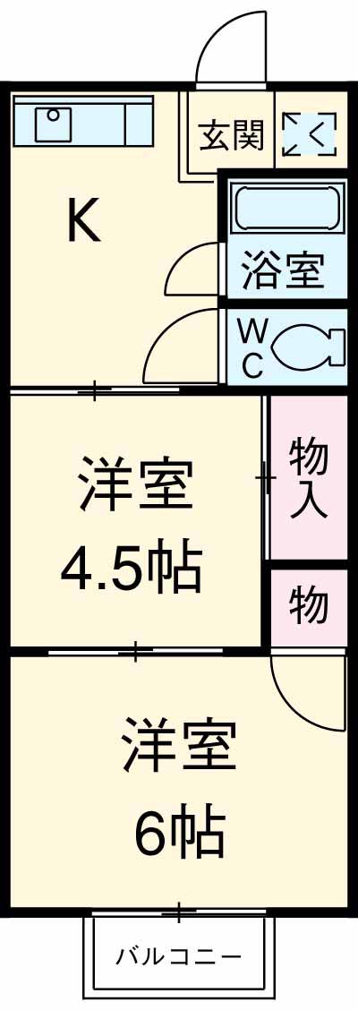 コテージ神代(2K/1階)の間取り写真