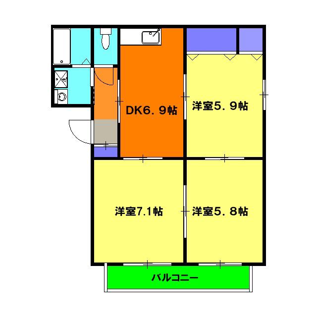 フレンドリー仲田 Ⅱ B(3DK/1階)の間取り写真