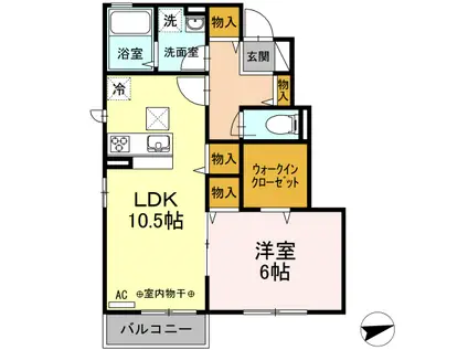 ヒルズコート南栗原A(1LDK/1階)の間取り写真