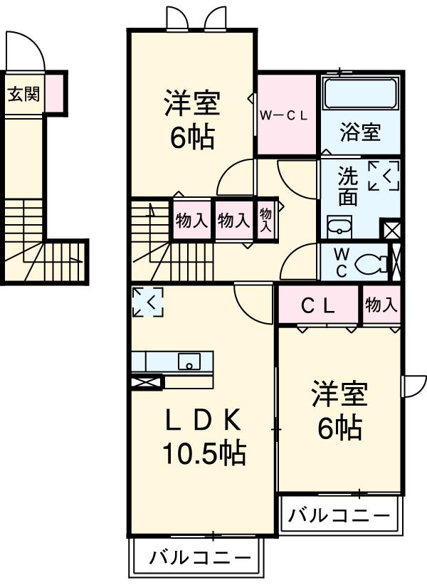 セジュール下瀬谷A棟(2LDK/2階)の間取り写真