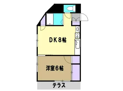 ラフォレ小金井(1DK/2階)の間取り写真