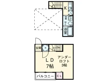 ル・ケレス黄金(1K/2階)の間取り写真