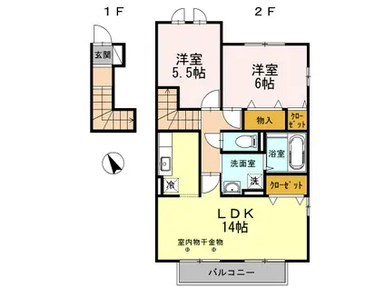 イーストコテージ(2LDK/2階)の間取り写真