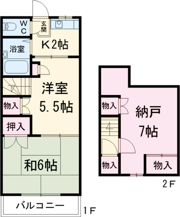 ハイツ中村園B(2SK/2階)の間取り写真