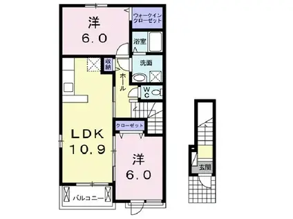 パレ・プリムヴェール Ⅱ(2LDK/2階)の間取り写真