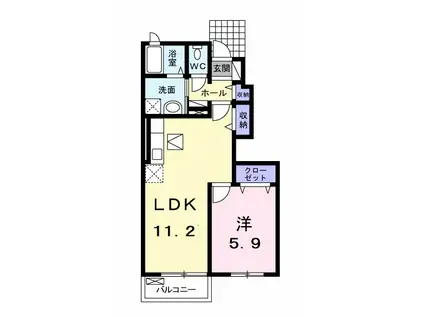 フィデール竜美Ⅱ(1LDK/1階)の間取り写真