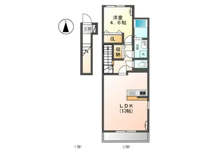 フィノカーサ(1LDK/2階)の間取り写真