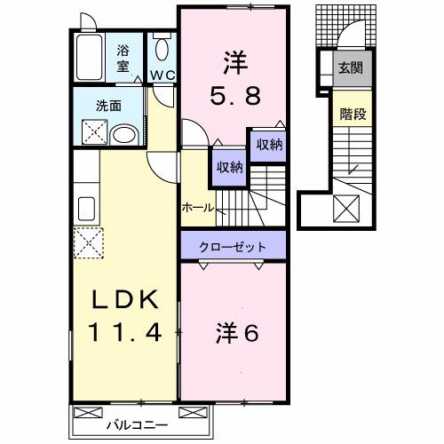 プラシードフィル5(2LDK/2階)の間取り写真