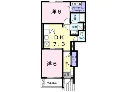 スクエアⅠ(2DK/1階)の間取り写真