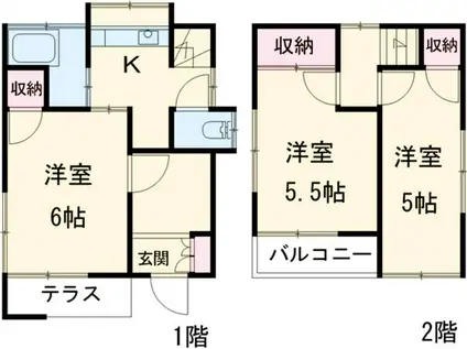 東武鉄道東上線 みずほ台駅 徒歩22分 2階建 築58年(3K)の間取り写真
