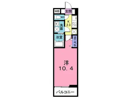 ルーモベルビ・ドゥ(1K/2階)の間取り写真