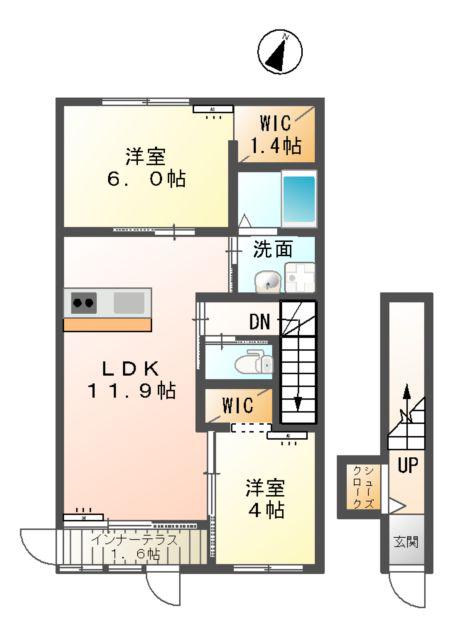 ウィステリアⅠ(2LDK/2階)の間取り写真