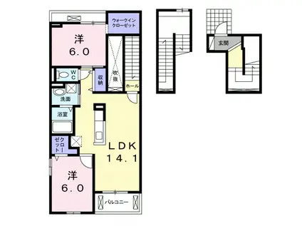 プランタン Ⅰ(2LDK/3階)の間取り写真