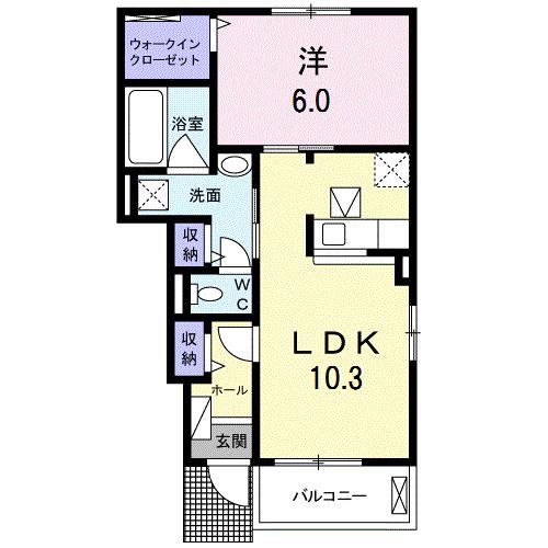 プランドールA棟(1LDK/1階)の間取り写真