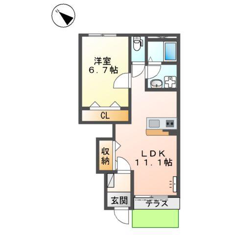 ルミナス ヴィレッジⅡ(1LDK/1階)の間取り写真
