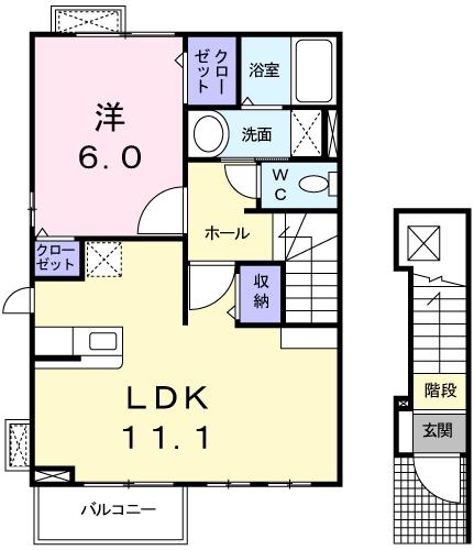 フォンターナ2(1LDK/2階)の間取り写真