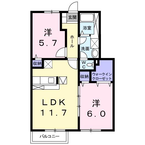 ラーゼンパークⅡ(2LDK/1階)の間取り写真