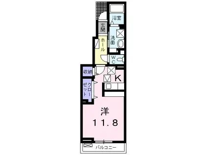 ヴァンベール中味鋺Ⅱ(ワンルーム/1階)の間取り写真