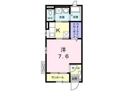 VIA桜Ⅱ番館(1K/1階)の間取り写真