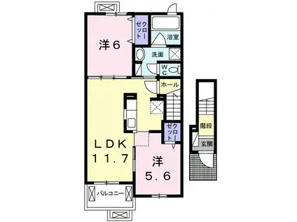ラ.ノストラ.カーサK Ⅰ(2LDK/2階)の間取り写真