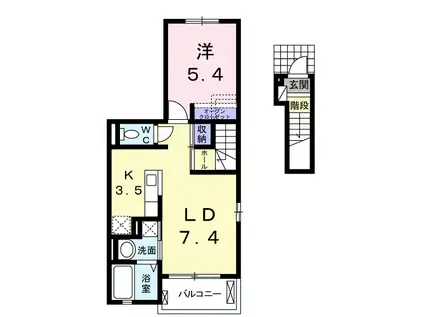 ドゥーハウス(1LDK/2階)の間取り写真