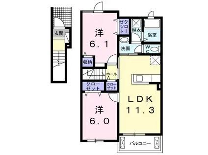 カーサ・ひまわりⅠ(2LDK/2階)の間取り写真