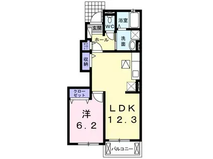 グラビオーラⅡ(1LDK/1階)の間取り写真