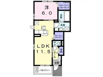 トップヒルズ Ⅰ(1LDK/1階)の間取り写真