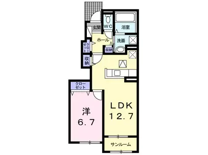 ルクラブ Ⅱ(1LDK/1階)の間取り写真