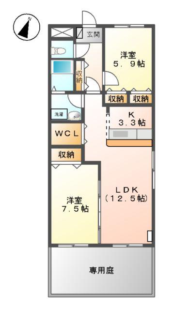 ハイムフロイデⅢ(2LDK/1階)の間取り写真
