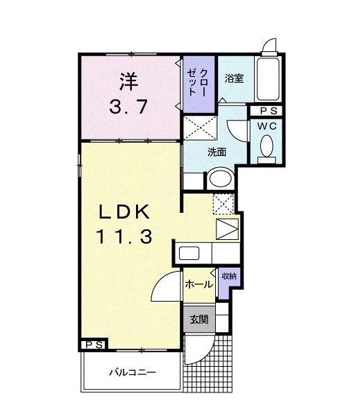 プラシードⅡ(1LDK/1階)の間取り写真
