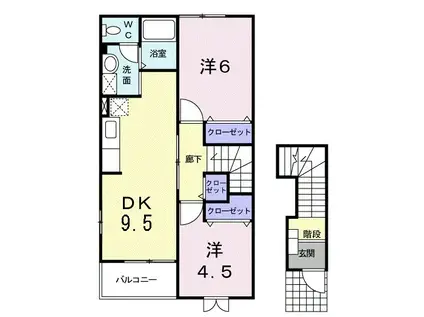 パークサイドハウスΑ(2DK/2階)の間取り写真