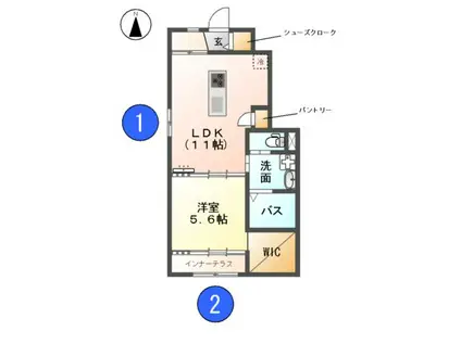 グランツ歌里(1LDK/1階)の間取り写真