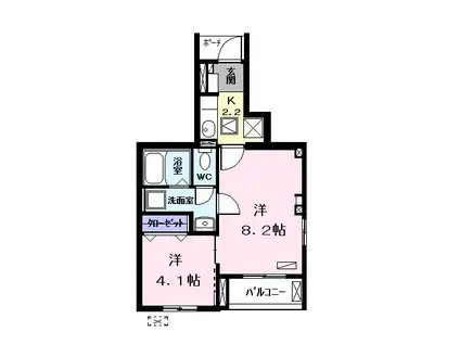 ベルカーサⅡ(1SK/1階)の間取り写真