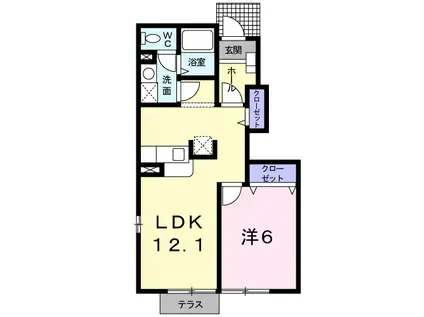 カーサデルソル(1LDK/1階)の間取り写真