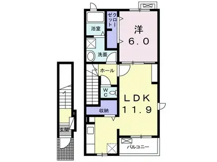 ヴェルジェⅠ(1LDK/2階)の間取り写真