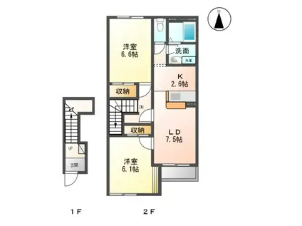SPAZIO COMODO(2LDK/2階)の間取り写真