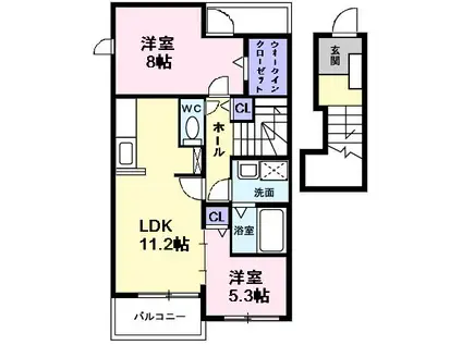 グリーンウッド Ⅲ(2LDK/2階)の間取り写真