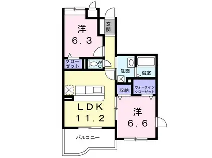 ヴィクトリアオーシャンA(2LDK/1階)の間取り写真