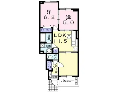 ユーハイムⅡ(2LDK/1階)の間取り写真