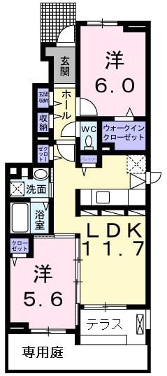 ラフィーネ草花Ⅰ(2LDK/1階)の間取り写真