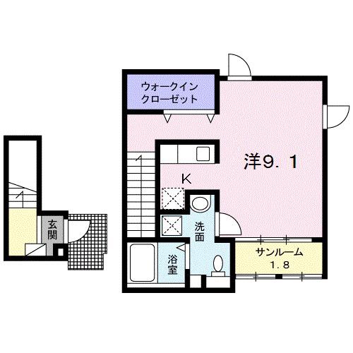アジュールⅡ(ワンルーム/2階)の間取り写真