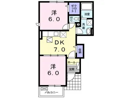 エバーハイムⅡ(2DK/1階)の間取り写真