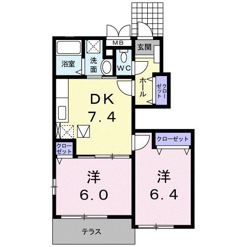 アルドール Ⅰ(2DK/1階)の間取り写真