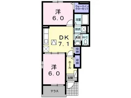 エアリエルK(2DK/1階)の間取り写真